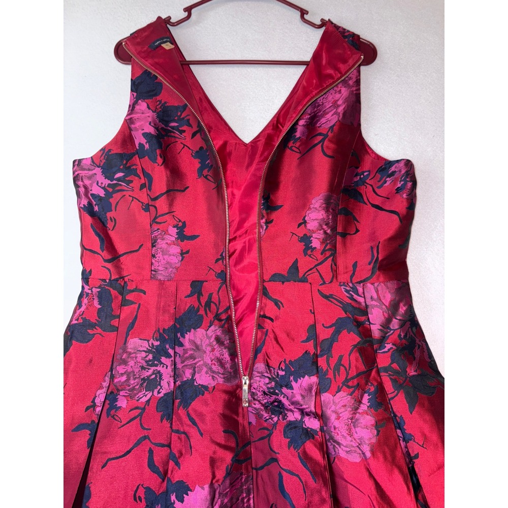 Tommy Hilfiger Womens Red Floral Satin Fit Flare Cocktail Dress Size 12 V-Neck - Picture 6 of 12
